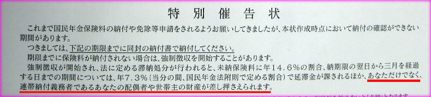 年金の特別催告状 地方の国民年金未払い